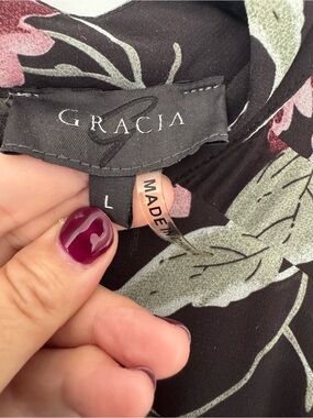 Gracia Black Maxi Dress with Green and Pink Floral Print